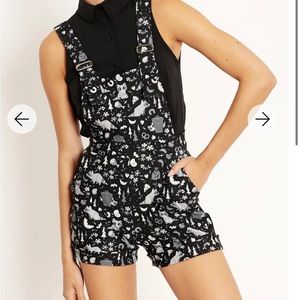 Black milk clothing trash panda overall shorts, L